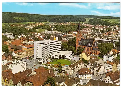 AK, Heidenheim a.d. Benz, Innenstadt mit Rathaus, Luftbildansicht, um 1970