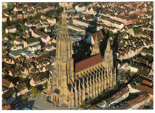 AK, Ulm, Luftbild der Innenstadt mit Münster, 1980