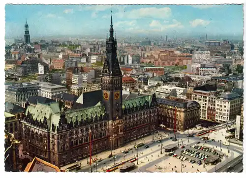 AK, Hamburg, Rathaus und Rathausmarkt, Luftbildansicht, um 1962