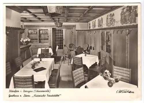 AK, Staufen im Breisgau, Gasthaus zum Löwen, Gastraum, 1954