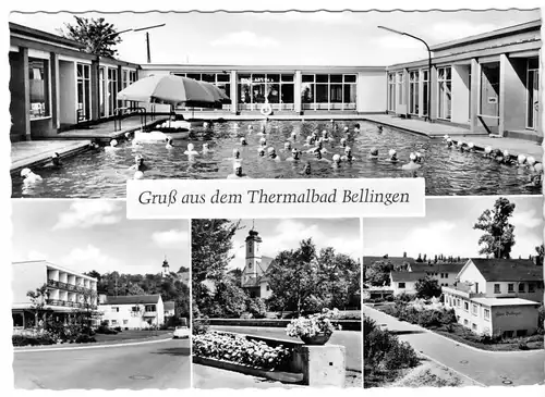 AK, Bad Bellingen, vier Abb., 1965, Bahnpoststempel Freiburg-Basel