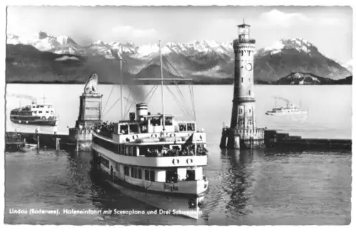 AK, Lindau Bodensee, Hafen mit Dampfer "Allgäu", 1965