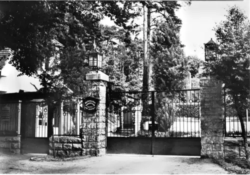 AK, Neufahrland bei Potsdam, Kliniksanatorium "Heinrich Heine", Eingang, 1971