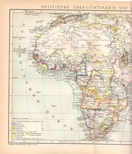 Historische politische Übersichtskarte von Afrika, Lithografie, 1895