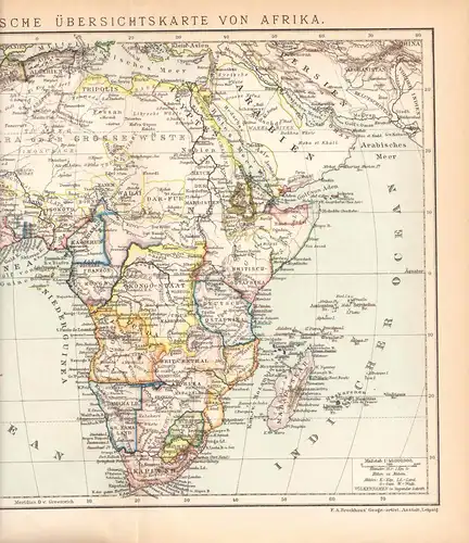 Historische politische Übersichtskarte von Afrika, Lithografie, 1895