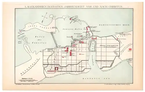 zwei histor. Stadtpläne, Alexandria, 1. bzw. 3.-5. Jahrh., Lithografie., 1895