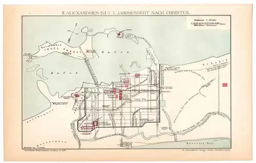 zwei histor. Stadtpläne, Alexandria, 1. bzw. 3.-5. Jahrh., Lithografie., 1895