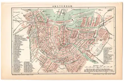 Historischer Stadtplan, Amsterdam,  Lithografie, 1895