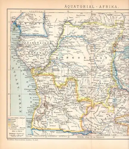 Historische Landkarte von Äquatorial-Afrika, Lithografie, 1895