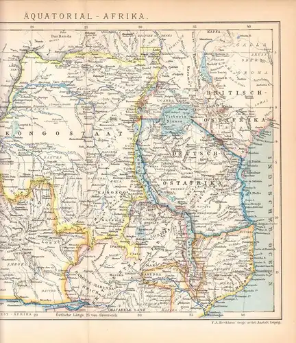 Historische Landkarte von Äquatorial-Afrika, Lithografie, 1895