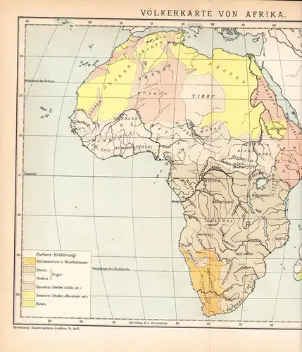 Historische Völkerkarte von Afrika, Lithografie, 1895
