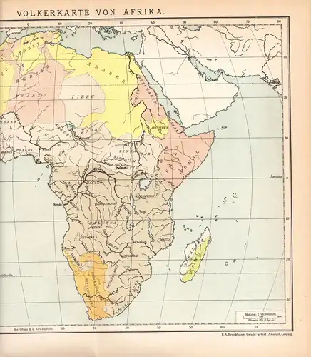 Historische Völkerkarte von Afrika, Lithografie, 1895