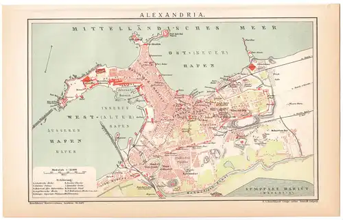 Historischer Stadtplan, Alexandria,  Lithografie, 1895