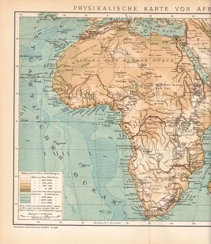 Physische Landkarte von Afrika, Lithografie, 1895