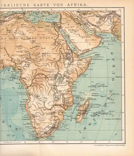 Physische Landkarte von Afrika, Lithografie, 1895