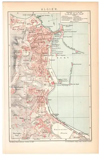 Historischer Stadtplan, Algier,  Lithografie, 1895