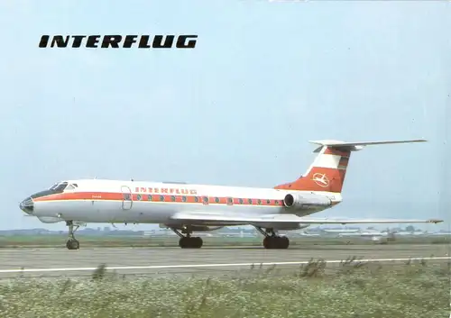 AK, Fugverkehr, Interflug, TU 134 auf dem Rollfeld, 1990