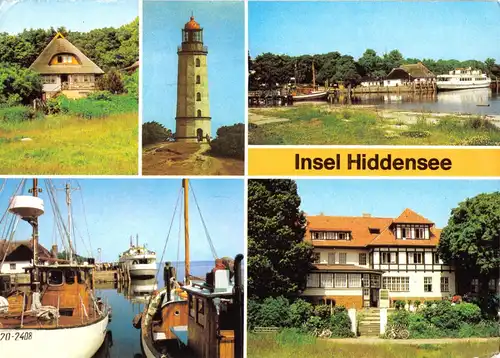 AK, Insel Hiddensee, fünf Abb., u.a. Leuchtturm, um 1989