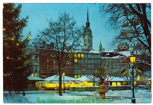 AK, München, Viktualienmarkt und Blick zum Alten Peter, Nachtansicht, 1979