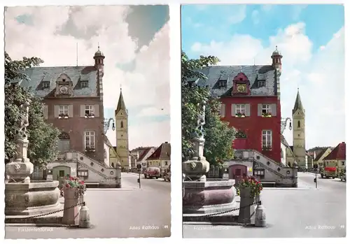zwei AK, Fürstenfeldbruck, Altes Rathaus, Fotokarte coloriert, Varianten, 1961