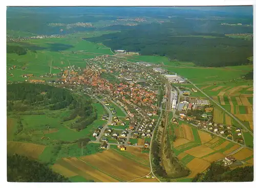 AK, Althengstett Landkreis Calw, Luftbildtotale mit Bahnlinie, um 1978