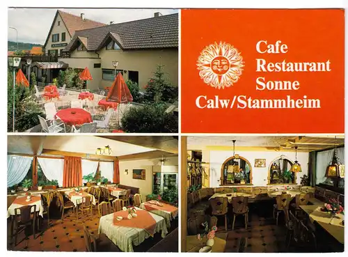 AK, Calw-Stammheim, Cafe-Restaurant "Sonne", drei Abb., um 1978