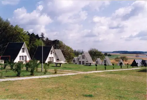 AK, Balm Usedom, Ferienparadies Balm, Finnhütten, Echtfoto, um 1991