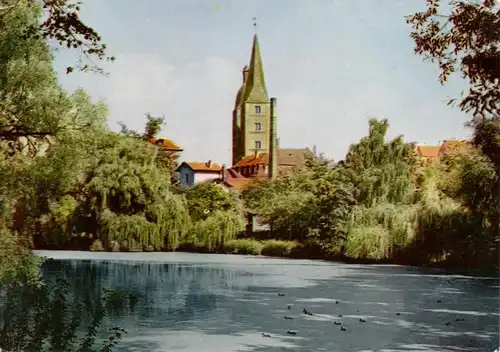 AK, Altenburg, Blick vom kleinen Teich zu den "Roten Spitzen", 1969