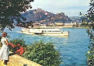 AK, Koblenz, Dampfer, Feste Ehrenbreitenstein, 1962