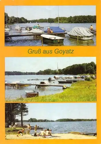 AK, Goyatz Kr. Lübben, drei Abb., Partien am Schwielochsee, 1986