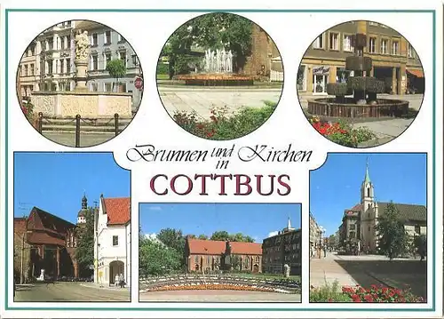 AK, Cottbus, Brunnen und Kirchen, 6 Abb., ca. 1995