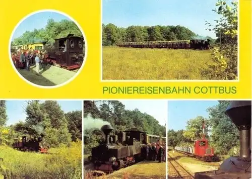 AK, Cottbus, Pioniereisenbahn Cottbus, fünf Abb., 1989