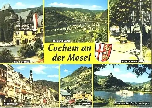 AK, Cochem an der Mosel, 6 Abb., u.a. Totale, 1979