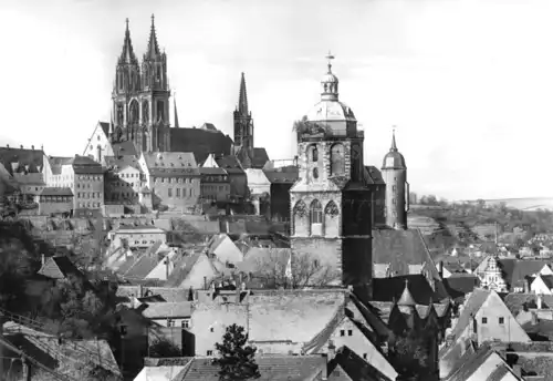 AK, Meißen, Blick über die Dächer der Altstadt vom Turm der Frauenkirche, 1986