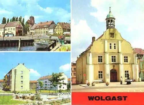 AK, Wolgast, 3 Abb., u.a. Am Hafen, 1984