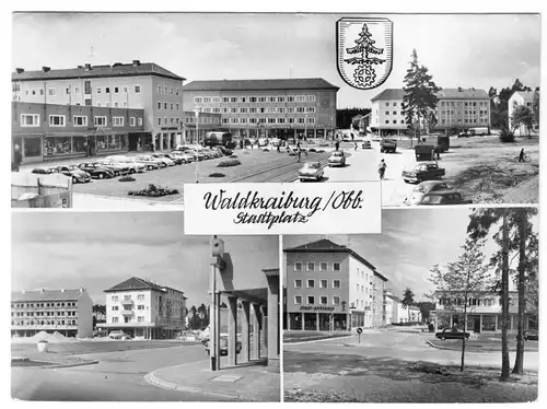 AK, Waldkraiburg Obb., Stadtplatz, drei Abb., um 1970