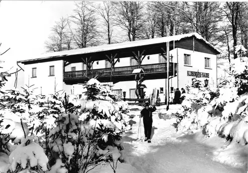 AK, Friedrichsbrunn Kr. Quedlinburg, Klobenbergbaude, Winteransicht, 1982