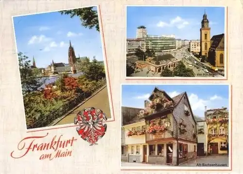 AK, Frankfurt Main, drei Abb., gestaltet, 1969
