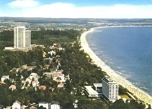 AK, Timmendorfer Strand, Teilansicht, Luftbild, ca 1977