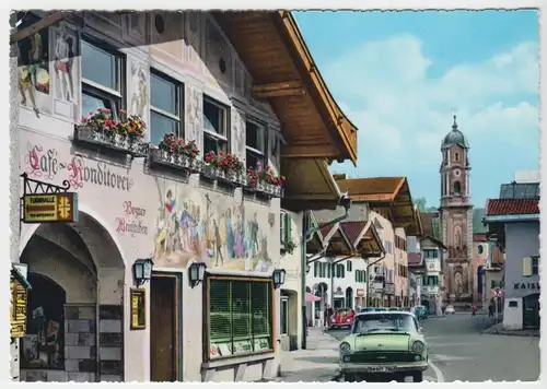 AK, Mittenwald, Obermarkt und Pfarrkirche, um 1965