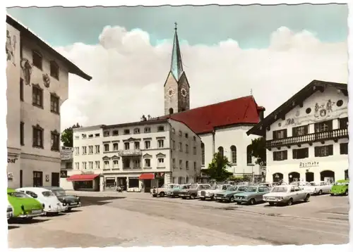 AK, Holzkirchen Obb., Marktplatz? mit Kirche, Fotokarte coloriert, um 1970