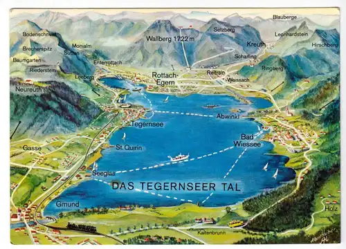 AK, Tegernsee, Landkarte auf AK, Das Tegernseer Tal, um 1975