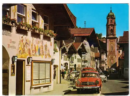 AK, Mittenwald, Obermarkt, belebt, 1972