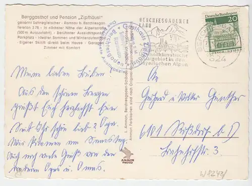 AK, Ramsau b. Berchtesgaden, Berggasthof und Pension "Zipfhäusl", 1970