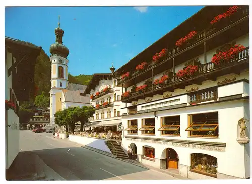 AK, Reit im Winkl, Dorfstr. mit Pfarrkirche und Hotel Unterwirt, um 1985