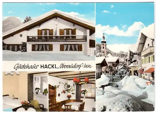 AK, Oberaudorf Inn, Gästehaus Hackl, vier Wintermotive, um 1976