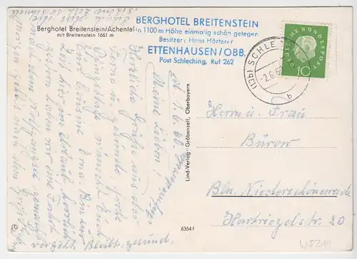 AK, Ettenhausen Obb., Berghotel Breitenstein, 1960