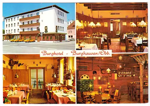 AK, Burghausen Obb., Burghotel, vier Abb., um 1985