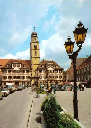 AK, Bad Mergentheim, Partie am Marktplatz, belebt, um 1980