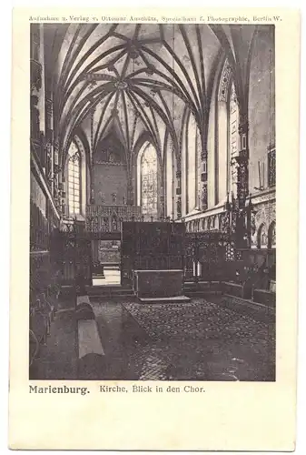 AK, Marienburg Westpr., Malbork, Die Marienburg, Kirche, Blick in den Chor, 1917